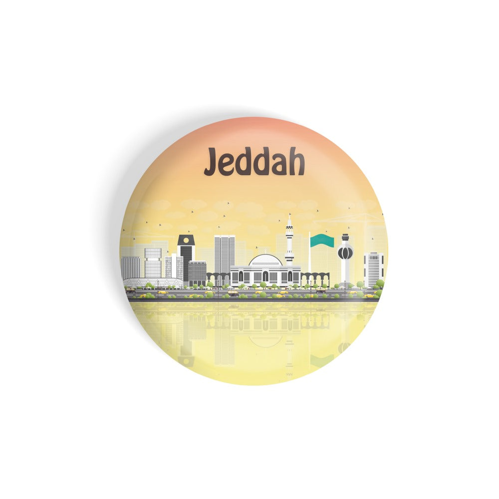 dhcrafts Round Fridge Magnet Multicolour Places Jeddah City In Saudi Arabia Glossy Finish Design Pack of 1 (75 mm)